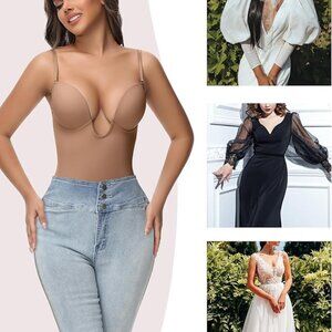 SHAPSHE Backless Shapewear Strapless Deep U Plunge Bodysuit
